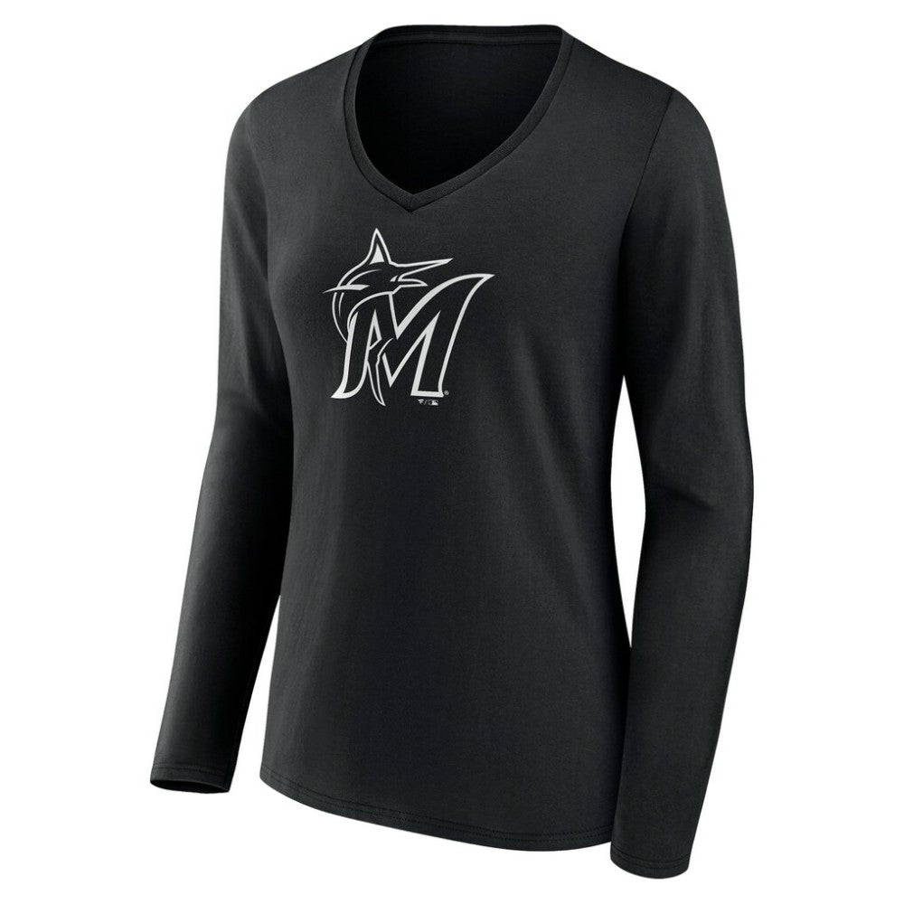 Miami Marlins Women's Monochrome Personalized Name & Number Long Sleeve V-Neck T-Shirt - MLB