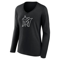 Miami Marlins Women's Monochrome Personalized Name & Number Long Sleeve V-Neck T-Shirt - MLB