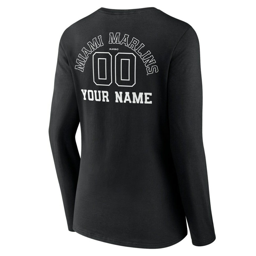 Miami Marlins Women's Monochrome Personalized Name & Number Long Sleeve V-Neck T-Shirt - MLB