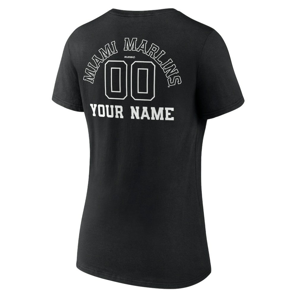Miami Marlins Women's Monochrome Personalized Name & Number V-Neck T-Shirt - MLB