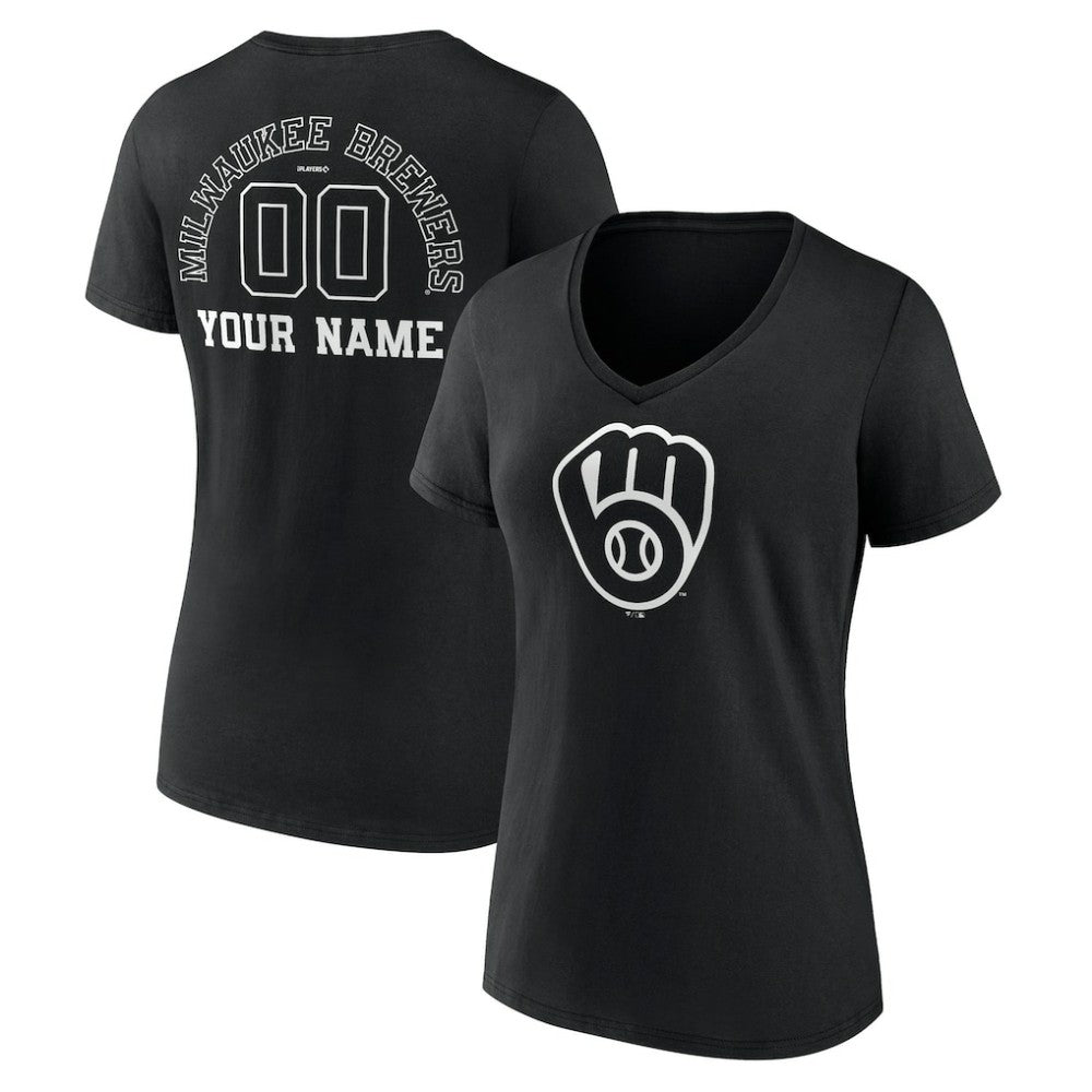 Milwaukee Brewers Women's Monochrome Personalized Name & Number V-Neck T-Shirt - MLB