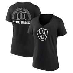 Milwaukee Brewers Women's Monochrome Personalized Name & Number V-Neck T-Shirt - MLB