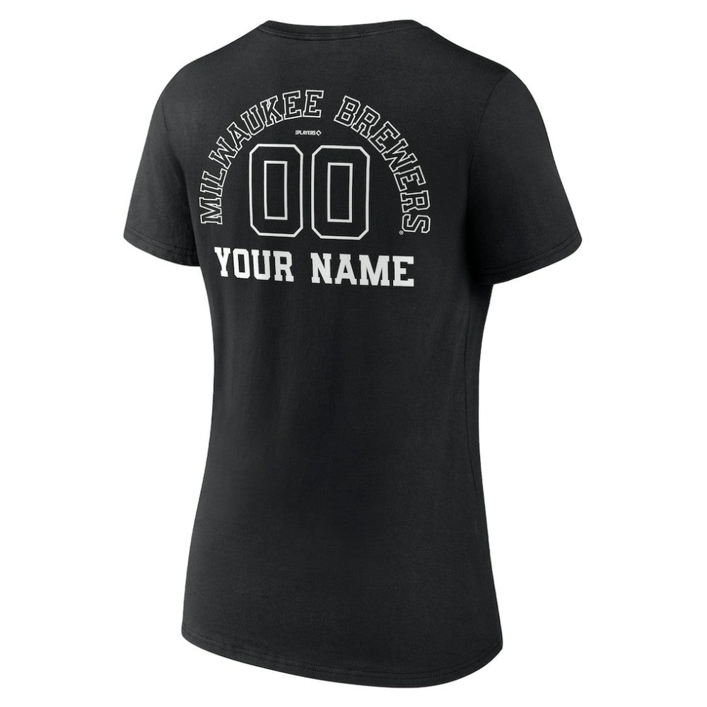 Milwaukee Brewers Women's Monochrome Personalized Name & Number V-Neck T-Shirt - MLB