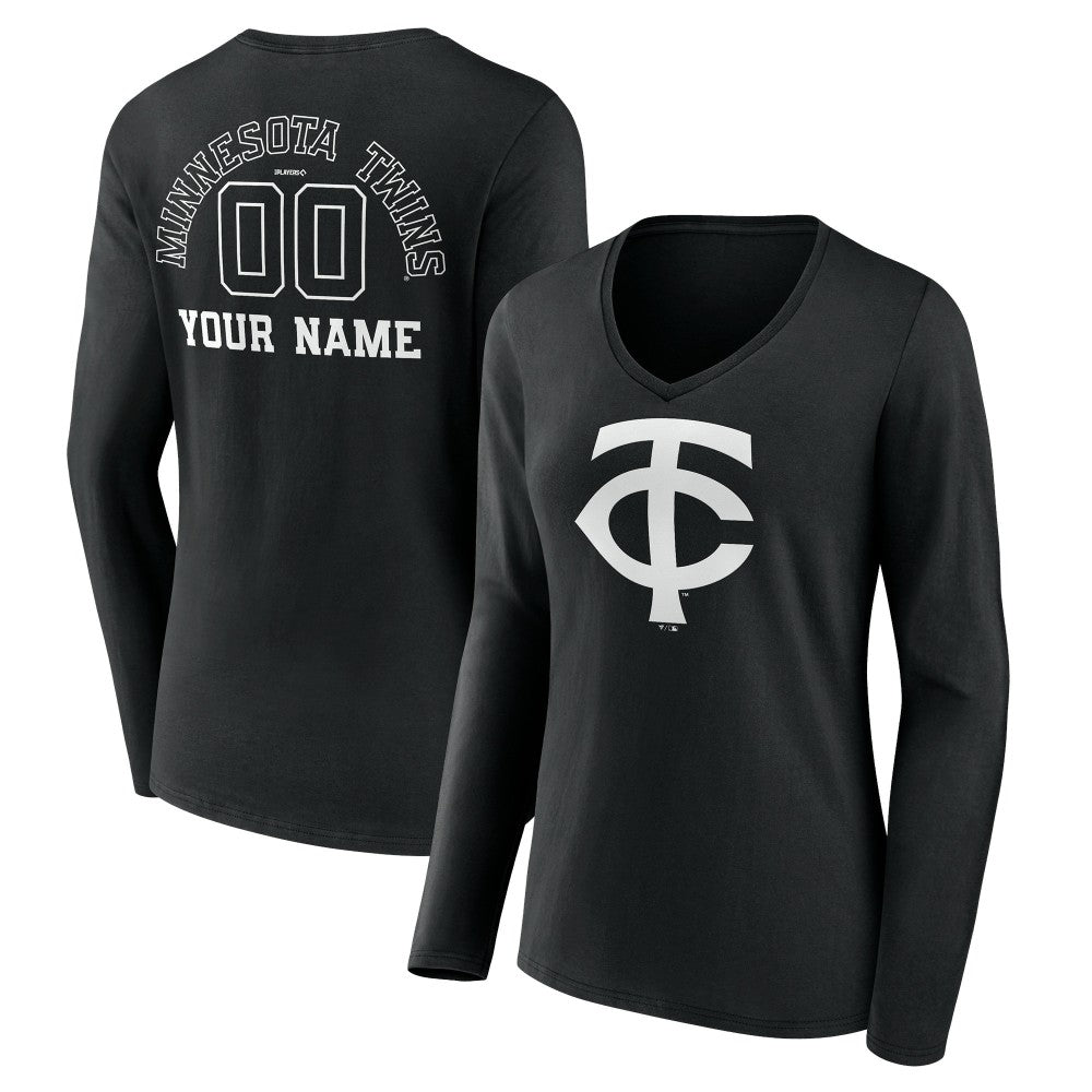 Minnesota Twins Women's Monochrome Personalized Name & Number Long Sleeve V-Neck T-Shirt - MLB