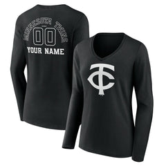 Minnesota Twins Women's Monochrome Personalized Name & Number Long Sleeve V-Neck T-Shirt - MLB