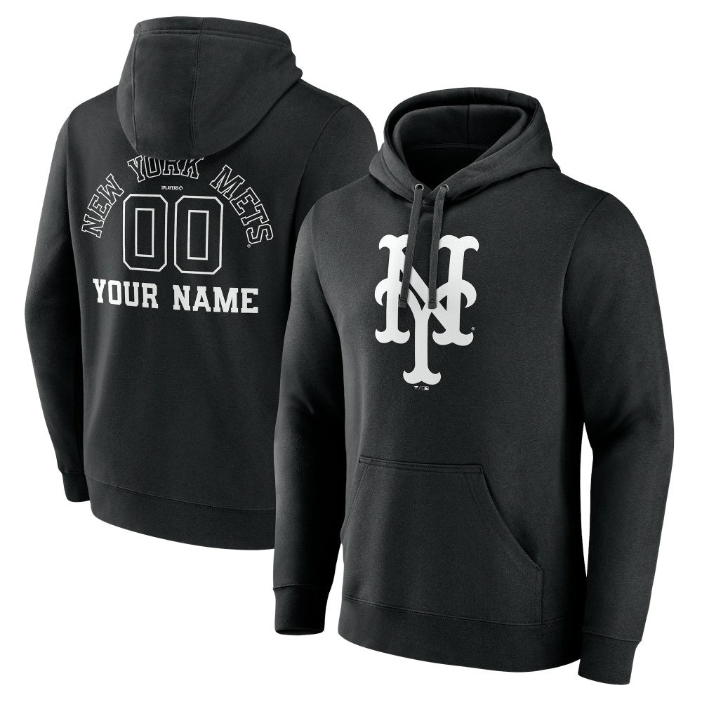 New York Mets Monochrome Personalized Name & Number Pullover Hoodie - MLB