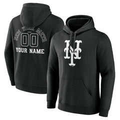 New York Mets Monochrome Personalized Name & Number Pullover Hoodie - MLB
