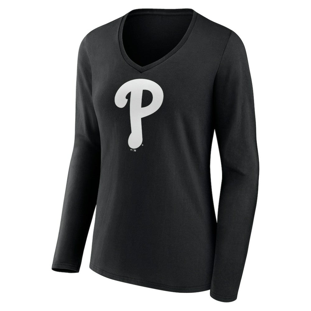 Philadelphia Phillies Women's Monochrome Personalized Name & Number Long Sleeve V-Neck T-Shirt - MLB