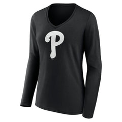 Philadelphia Phillies Women's Monochrome Personalized Name & Number Long Sleeve V-Neck T-Shirt - MLB