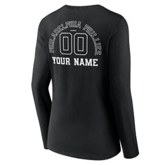 Philadelphia Phillies Women's Monochrome Personalized Name & Number Long Sleeve V-Neck T-Shirt - MLB