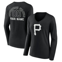 Pittsburgh Pirates Women's Monochrome Personalized Name & Number Long Sleeve V-Neck T-Shirt - MLB