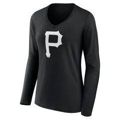 Pittsburgh Pirates Women's Monochrome Personalized Name & Number Long Sleeve V-Neck T-Shirt - MLB