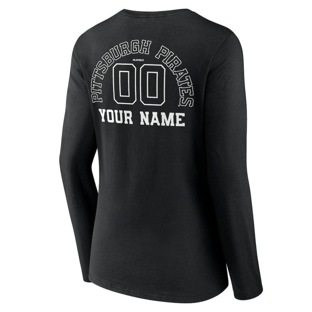 Pittsburgh Pirates Women's Monochrome Personalized Name & Number Long Sleeve V-Neck T-Shirt - MLB