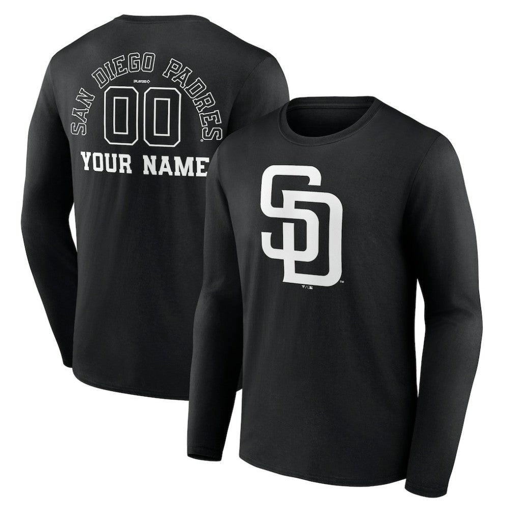 San Diego Padres Monochrome Personalized Name & Number Long Sleeve T-Shirt - MLB