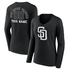 San Diego Padres Women's Monochrome Personalized Name & Number Long Sleeve V-Neck T-Shirt - MLB