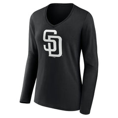 San Diego Padres Women's Monochrome Personalized Name & Number Long Sleeve V-Neck T-Shirt - MLB