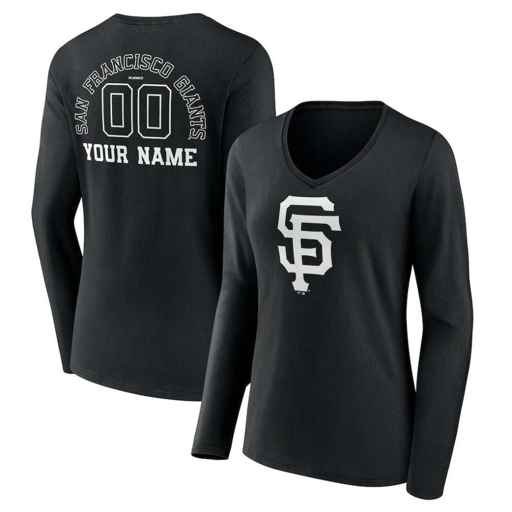 San Francisco Giants Women's Monochrome Personalized Name & Number Long Sleeve V-Neck T-Shirt - MLB