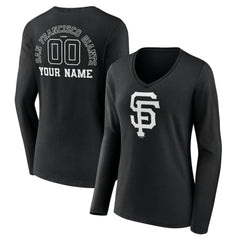 San Francisco Giants Women's Monochrome Personalized Name & Number Long Sleeve V-Neck T-Shirt - MLB