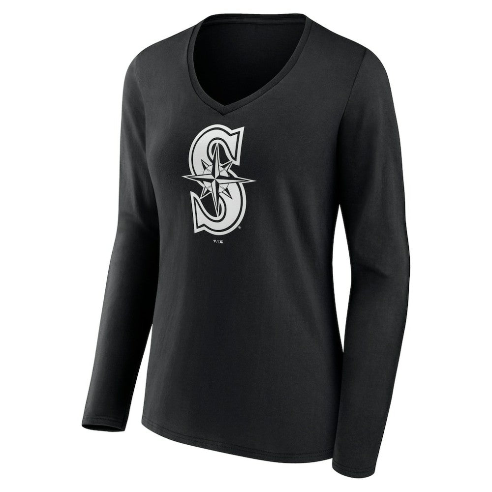 Seattle Mariners Women's Monochrome Personalized Name & Number Long Sleeve V-Neck T-Shirt - MLB