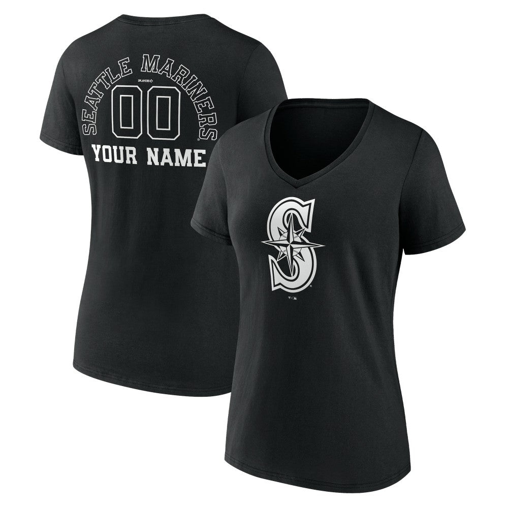 Seattle Mariners Women's Monochrome Personalized Name & Number V-Neck T-Shirt - MLB