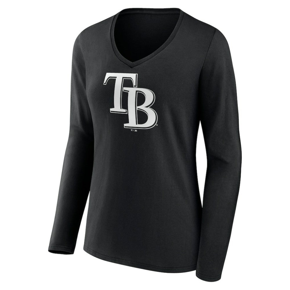 Tampa Bay Rays Women's Monochrome Personalized Name & Number Long Sleeve V-Neck T-Shirt - MLB