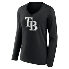 Tampa Bay Rays Women's Monochrome Personalized Name & Number Long Sleeve V-Neck T-Shirt - MLB