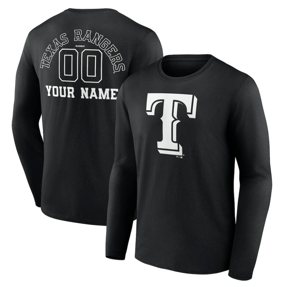 Texas Rangers Monochrome Personalized Name & Number Long Sleeve T-Shirt - MLB