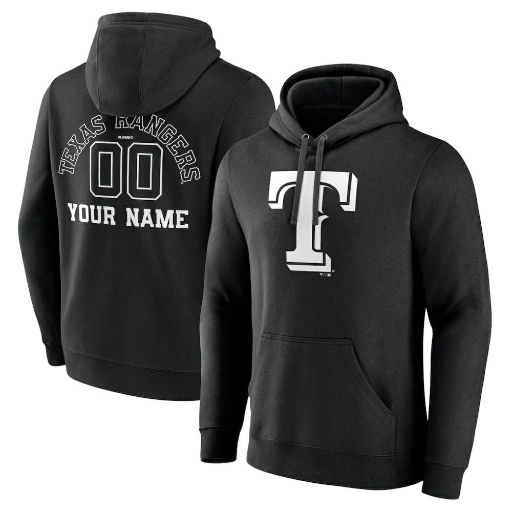 Texas Rangers Monochrome Personalized Name & Number Pullover Hoodie - MLB