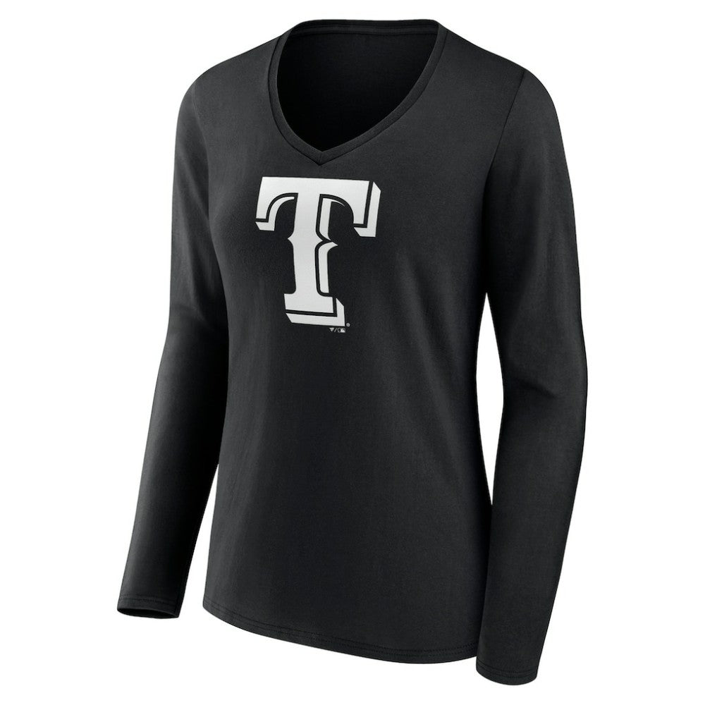 Texas Rangers Women's Monochrome Personalized Name & Number Long Sleeve V-Neck T-Shirt - MLB