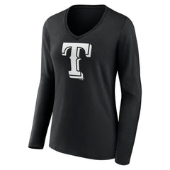 Texas Rangers Women's Monochrome Personalized Name & Number Long Sleeve V-Neck T-Shirt - MLB