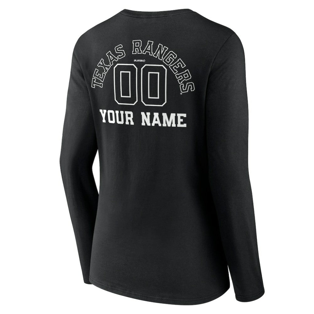 Texas Rangers Women's Monochrome Personalized Name & Number Long Sleeve V-Neck T-Shirt - MLB