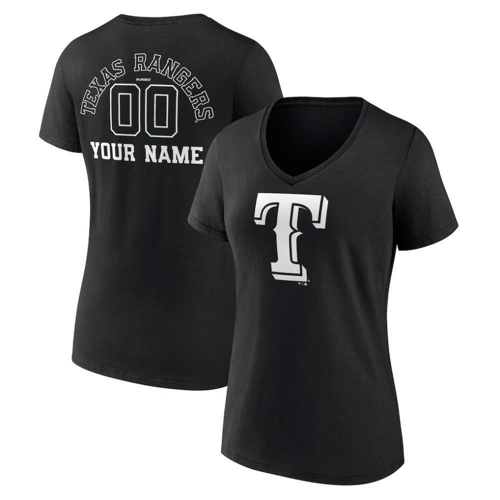 Texas Rangers Women's Monochrome Personalized Name & Number V-Neck T-Shirt - MLB