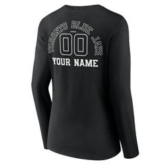 Toronto Blue Jays Women's Monochrome Personalized Name & Number Long Sleeve V-Neck T-Shirt - MLB