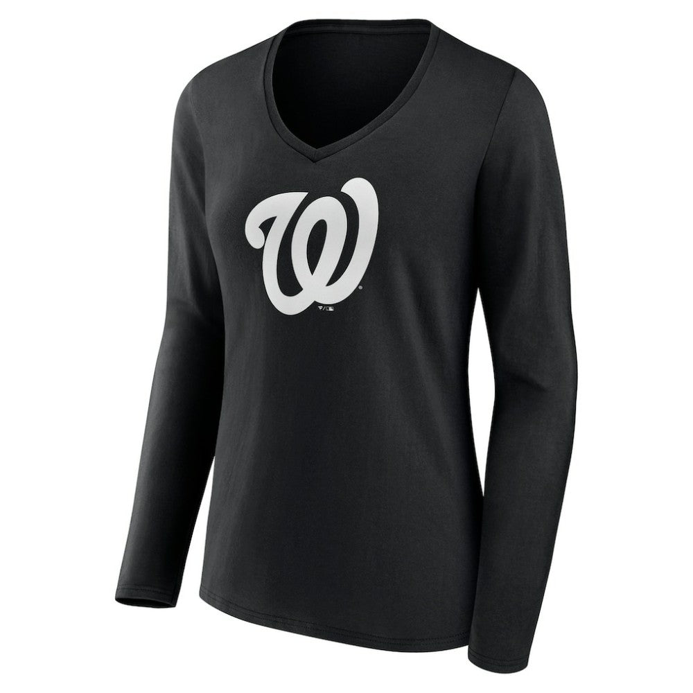 Washington Nationals Women's Monochrome Personalized Name & Number Long Sleeve V-Neck T-Shirt - MLB