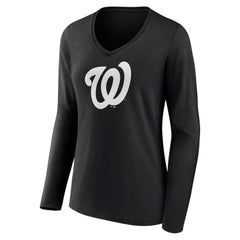 Washington Nationals Women's Monochrome Personalized Name & Number Long Sleeve V-Neck T-Shirt - MLB