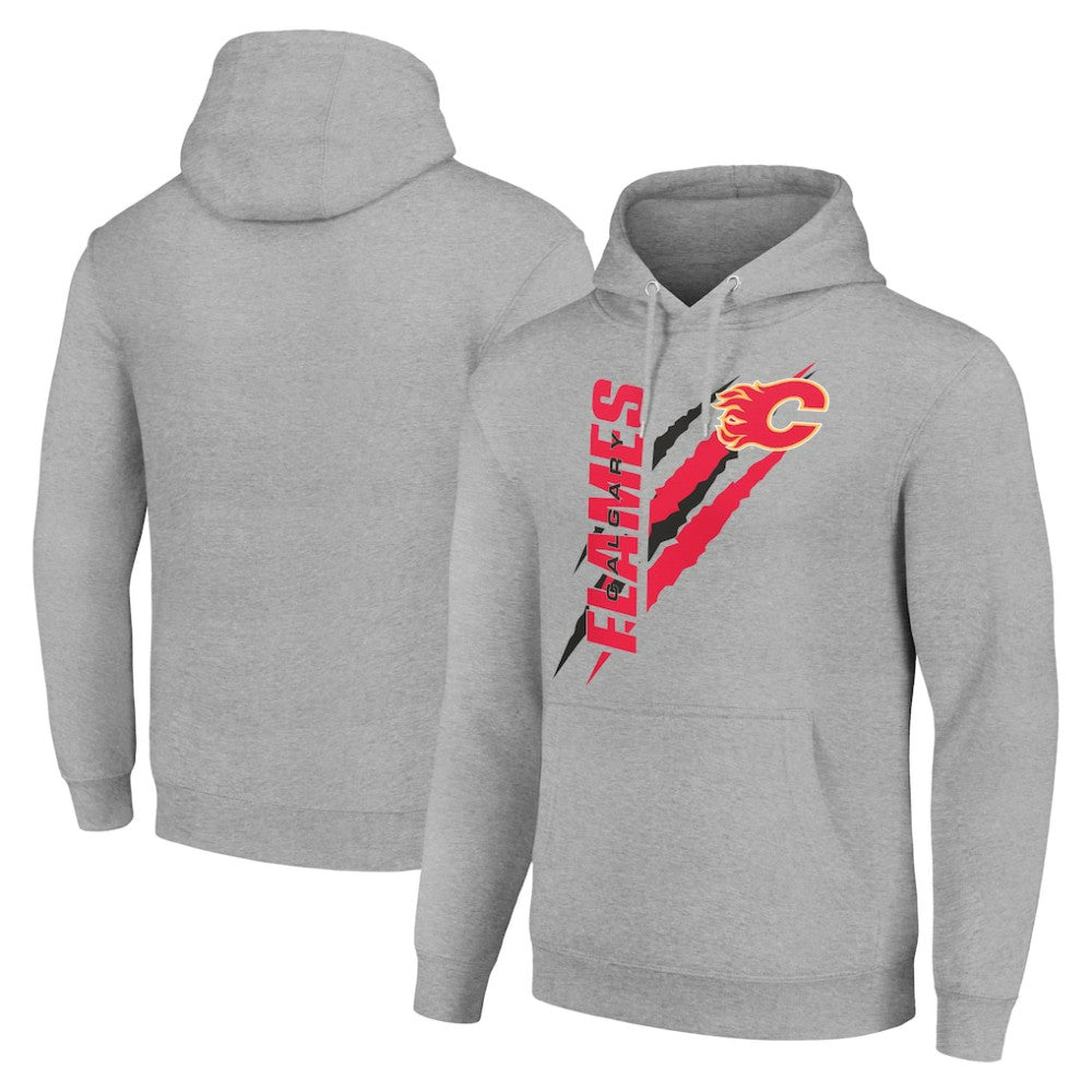 Calgary Flames Starter Color Scratch Fleece Pullover Hoodie - Heather Gray - NHL
