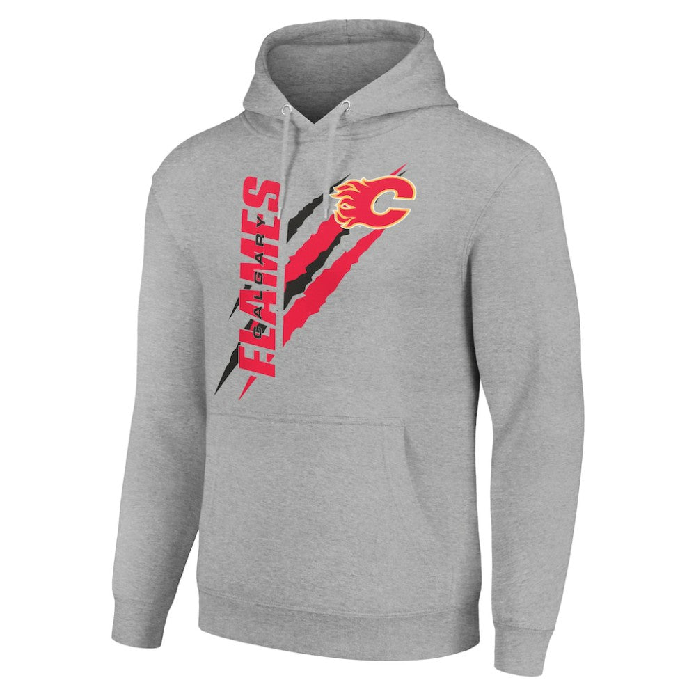 Calgary Flames Starter Color Scratch Fleece Pullover Hoodie - Heather Gray - NHL