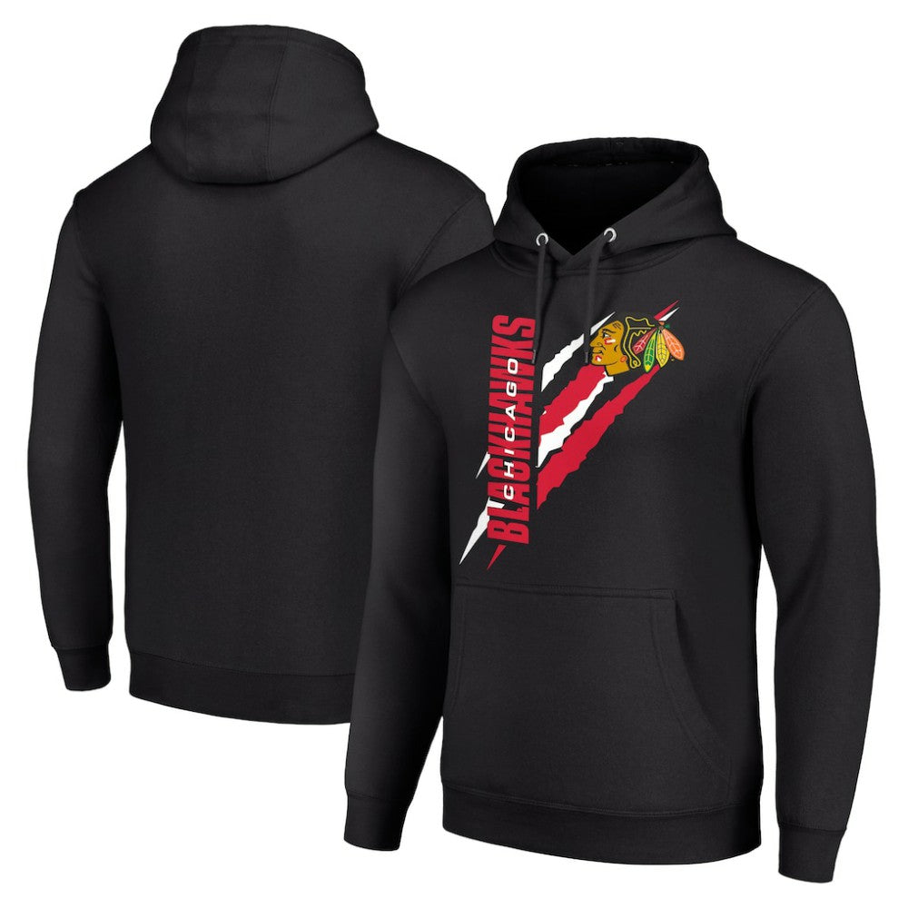 Chicago Blackhawks Starter Color Scratch Fleece Pullover Hoodie - Black - NHL
