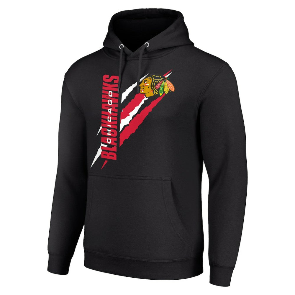Chicago Blackhawks Starter Color Scratch Fleece Pullover Hoodie - Black - NHL