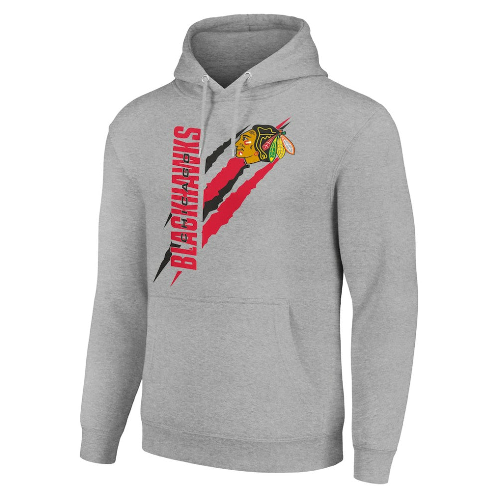 Chicago Blackhawks Starter Color Scratch Fleece Pullover Hoodie - Heather Gray - NHL