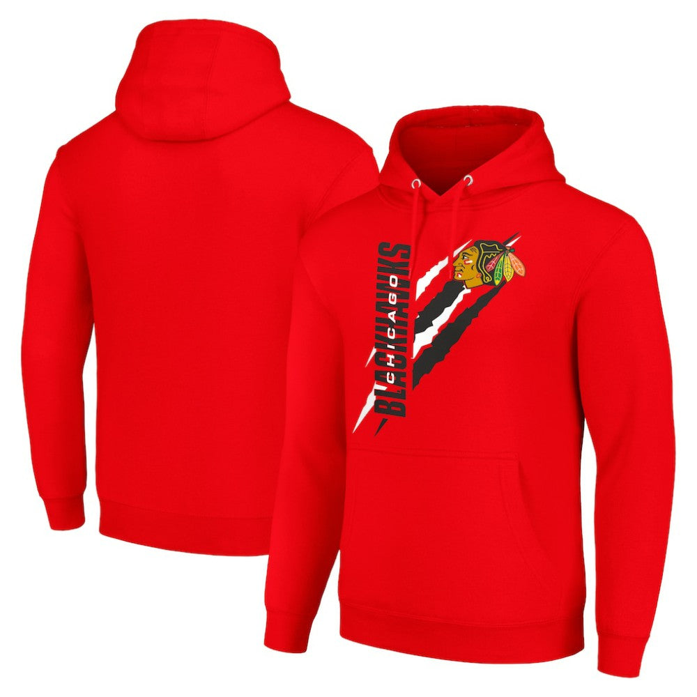 Chicago Blackhawks Starter Color Scratch Fleece Pullover Hoodie - Red - NHL