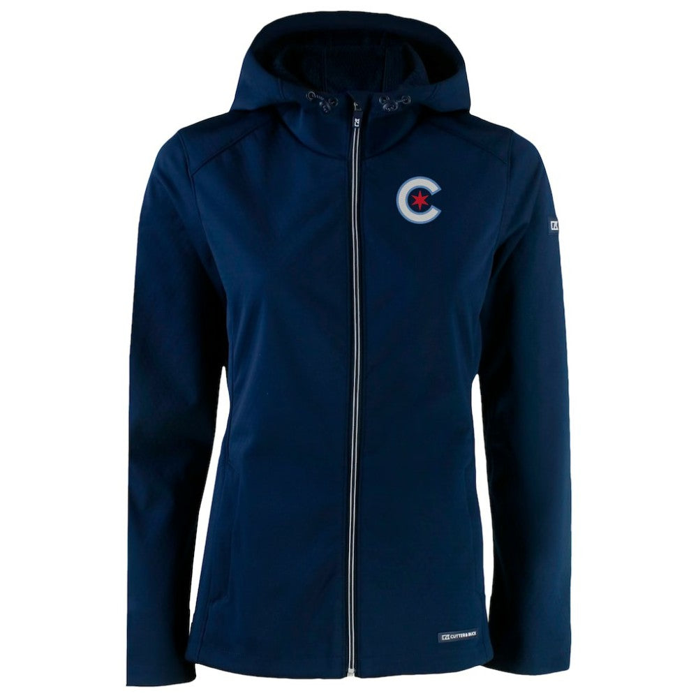 Chicago Cubs Cutter & Buck Women's City Connect Evoke Eco Softshell Recycled Full-Zip Hoodie Jacket - MLB
