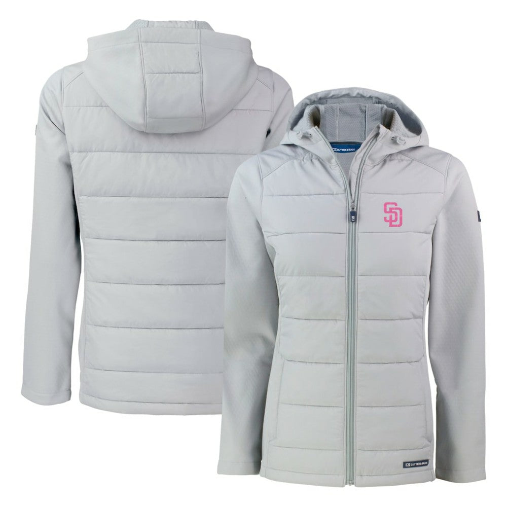 San Diego Padres Cutter & Buck Women's City Connect Evoke Hybrid Eco Softshell Recycled Full-Zip Hoodie Jacket - MLB