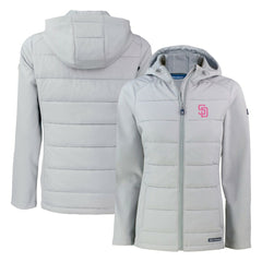 San Diego Padres Cutter & Buck Women's City Connect Evoke Hybrid Eco Softshell Recycled Full-Zip Hoodie Jacket - MLB