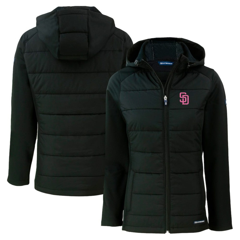 San Diego Padres Cutter & Buck Women's City Connect Evoke Hybrid Eco Softshell Recycled Full-Zip Hoodie Jacket - MLB