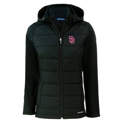 San Diego Padres Cutter & Buck Women's City Connect Evoke Hybrid Eco Softshell Recycled Full-Zip Hoodie Jacket - MLB