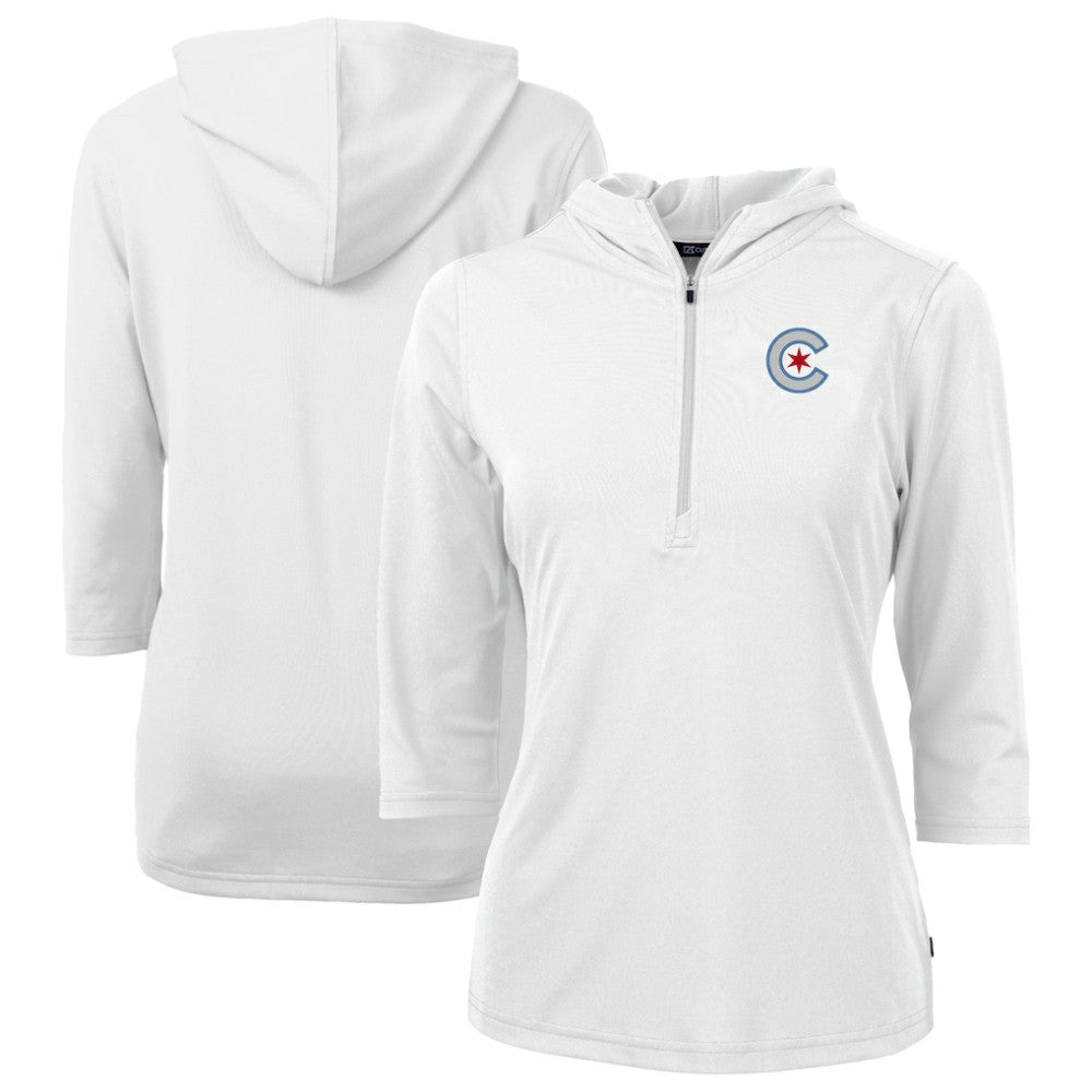 Chicago Cubs Cutter & Buck Women's City Connect Virtue Eco Pique Recycled Half-Zip Pullover Hoodie - MLB
