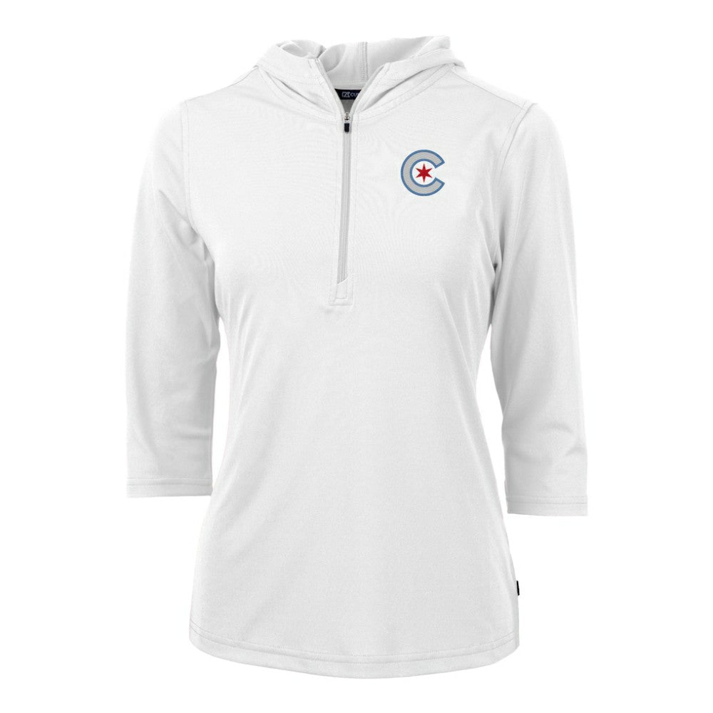 Chicago Cubs Cutter & Buck Women's City Connect Virtue Eco Pique Recycled Half-Zip Pullover Hoodie - MLB