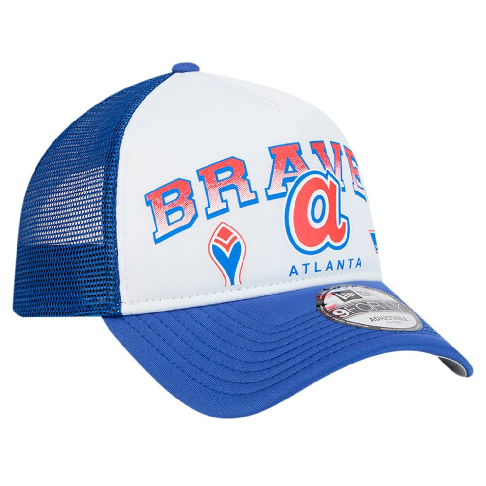 Atlanta Braves New Era Retro Wordmark 9FORTY A-Frame Trucker Adjustable Hat - MLB