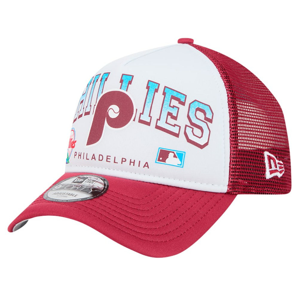 Philadelphia Phillies New Era Retro Wordmark 9FORTY A-Frame Trucker Adjustable Hat - MLB